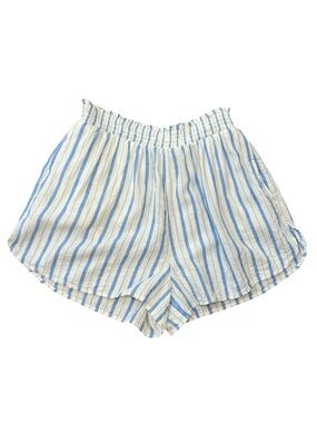 Aerie white blue striped pull on linen viscose blend shorts size medium